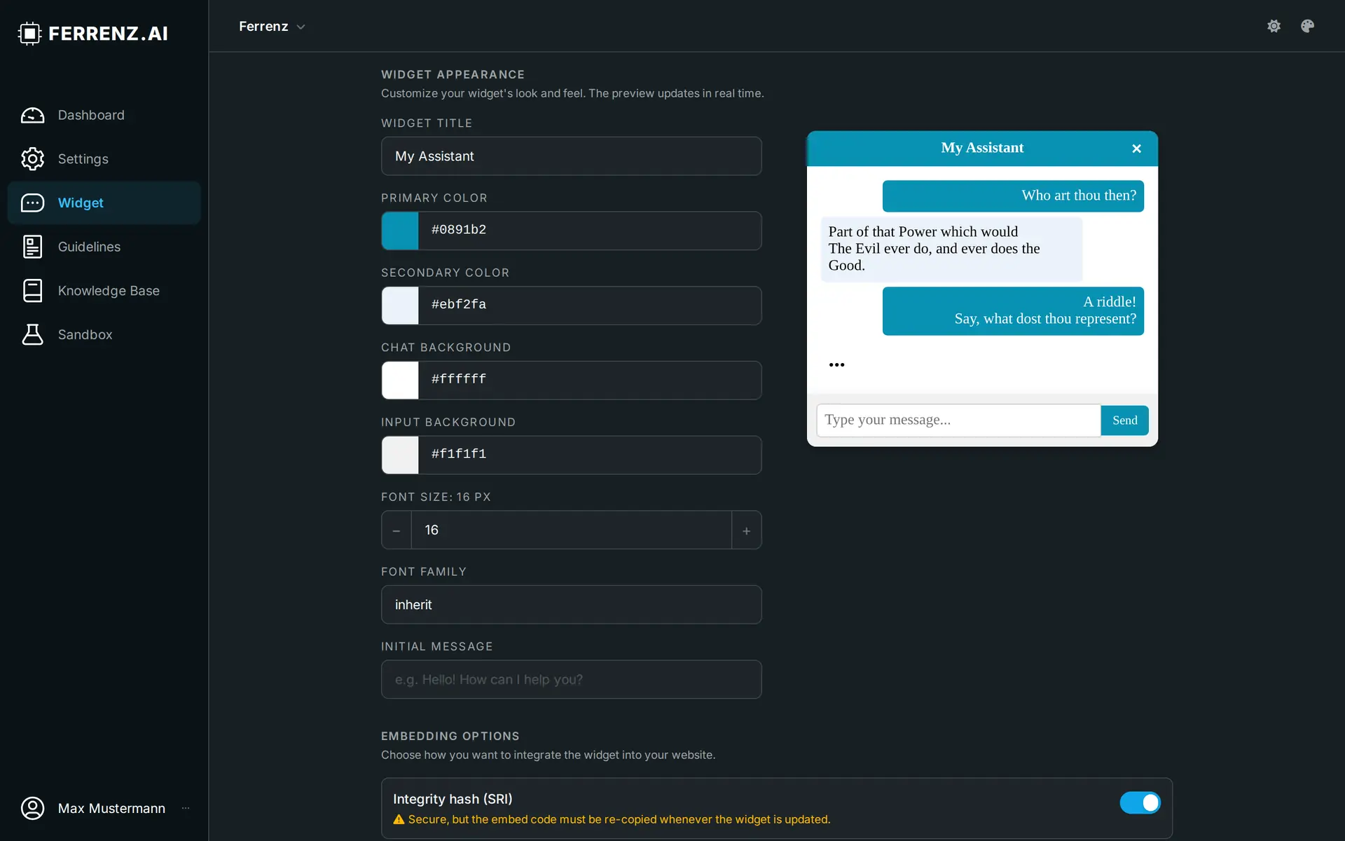 Widget-Anpassung mit Live-Vorschau